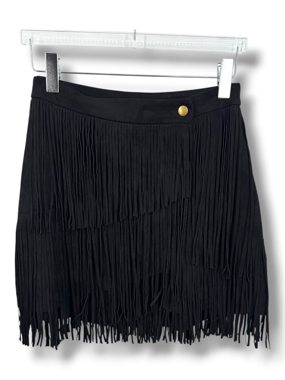 Blue B skirt women's M mini wrap tiered fringe western boho ranch rodeo black